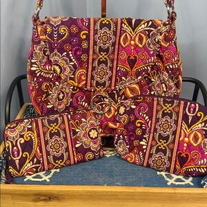 💐 Vera Bradley Purple and Orange Floral Bag SET of 3. Rare vintage pattern.  GUC